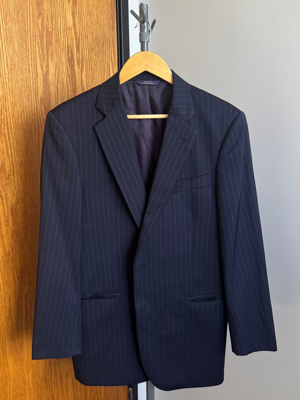 Brooks Brothers Milano 1818 Trabaldo Wool Navy Pinstripe Suit Jacket 42R USA